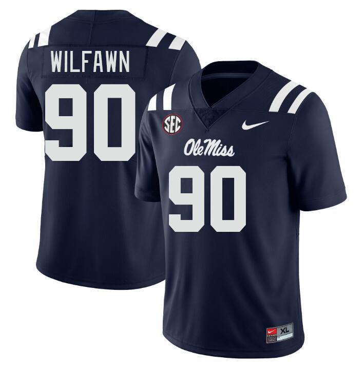 Men #90 Kortlen Wilfawn Ole Miss Rebels College Football Jerseys Stitched-Navy